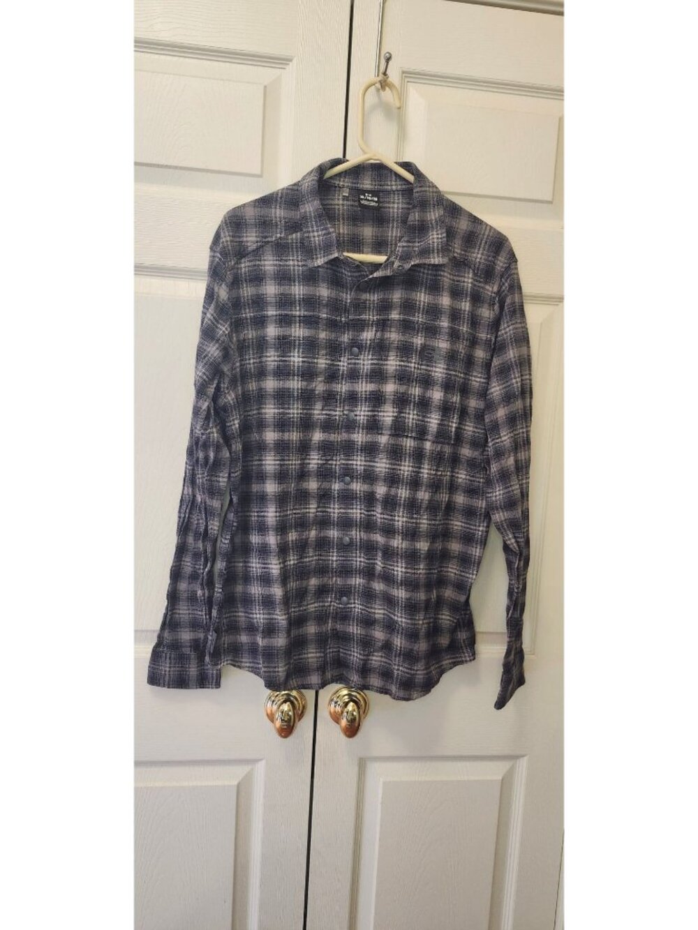 Men Under Armour Plaid Flannel Snap Front Shirt Long Sleeve Gray Black Size XL